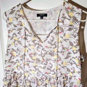 Cute boho tiered sleeveless blouse with tassel ties & fun bird print